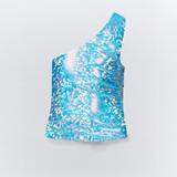 Blue Glitter One Shoulder Top