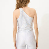 White Glitter One Shoulder Top