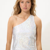 White Glitter One Shoulder Top