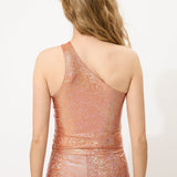 Orange Glitter One Shoulder Top