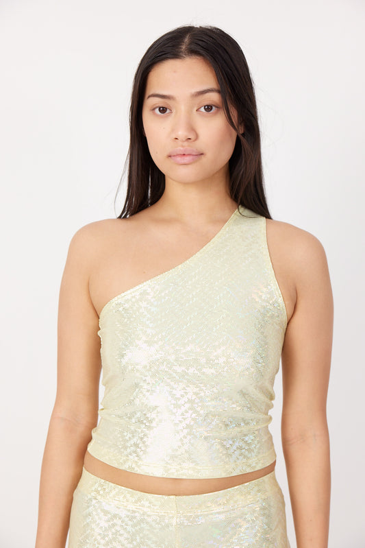 Yellow Glitter One Shoulder Top