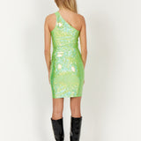 Green Glitter One Shoulder Dress