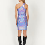 Purple Glitter One Shoulder Dress